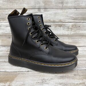 Dr. Martens Zavala Combat Boots Size 6 Black Leather 8-Eye Lace Up Chunky